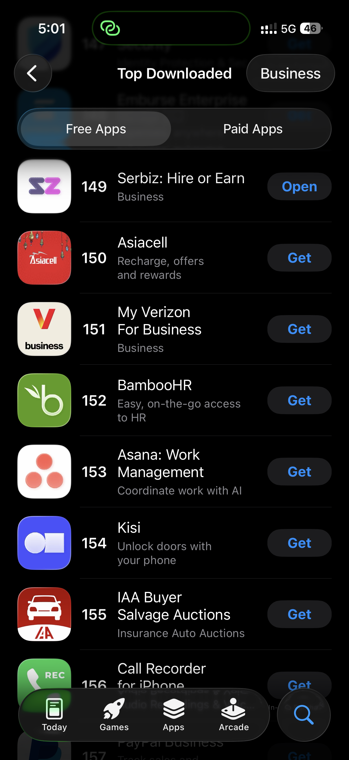 Serbiz ranked #149 in iOS Top Downloaded Business apps, above Asana